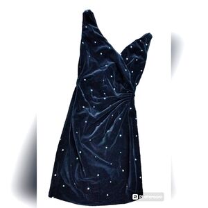 Stunning Emanuel Ungaro black velvet dress, rhinestone studs. Made in USA.